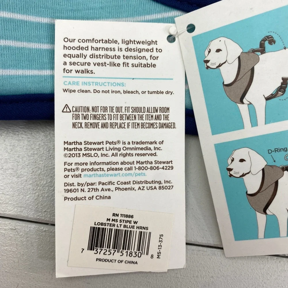 Martha‎ Stewart Pets Hooded Dog Harness Medium Blue Stripe Crab Nautical Puppy
